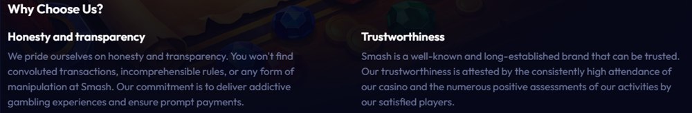 smash casino about us page promising addictive gambling experiences