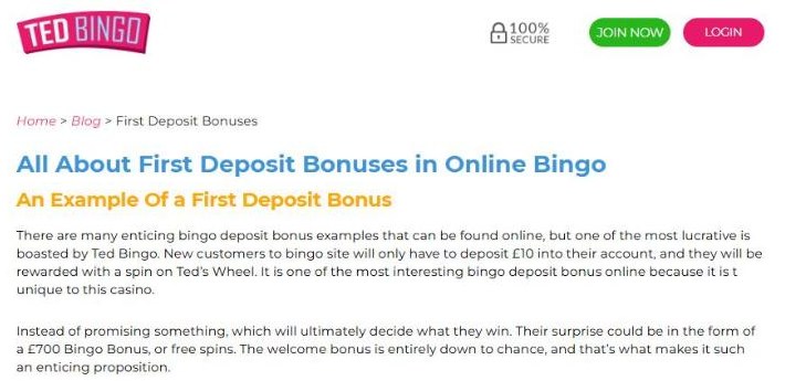 ted bingo blog describing an old wheel spin welcome offer