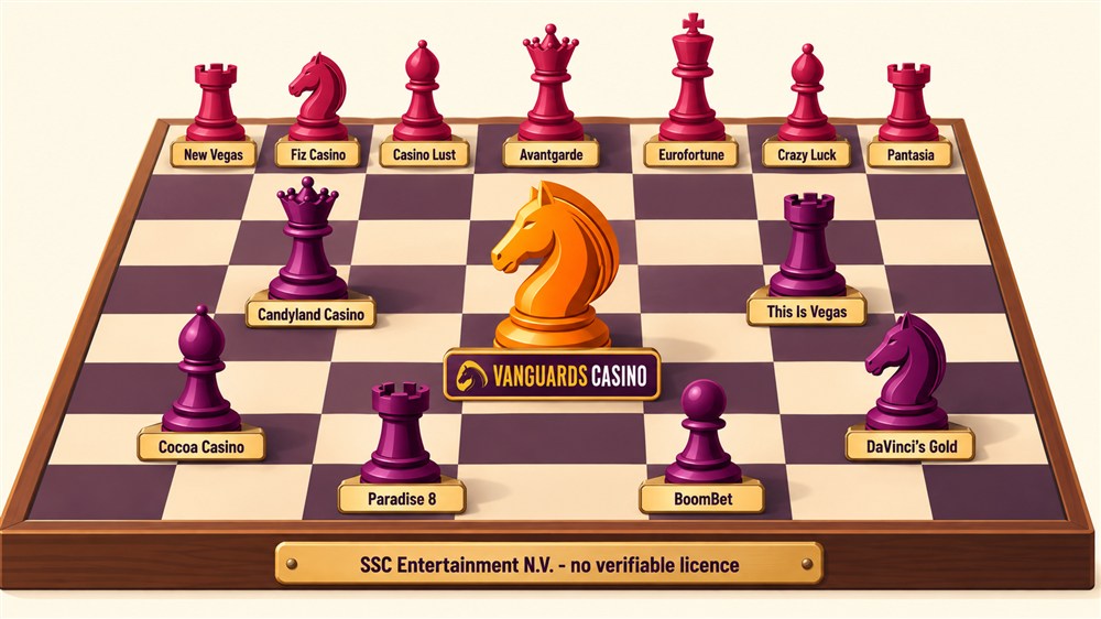 chessboard diagram of vanguards casino and its thirteen ssc entertainment sister sites
